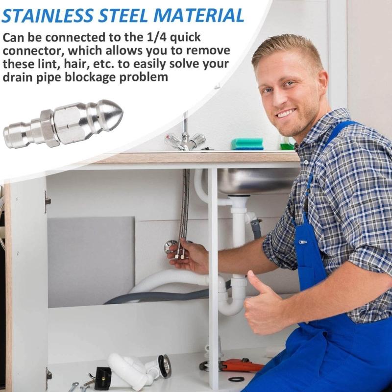 1/4inch Pressure Pipe Cleaning Tool Stainless Steel Sewer Dredger Heavy Duty Drain Flushing Efficiently Remove Blockages