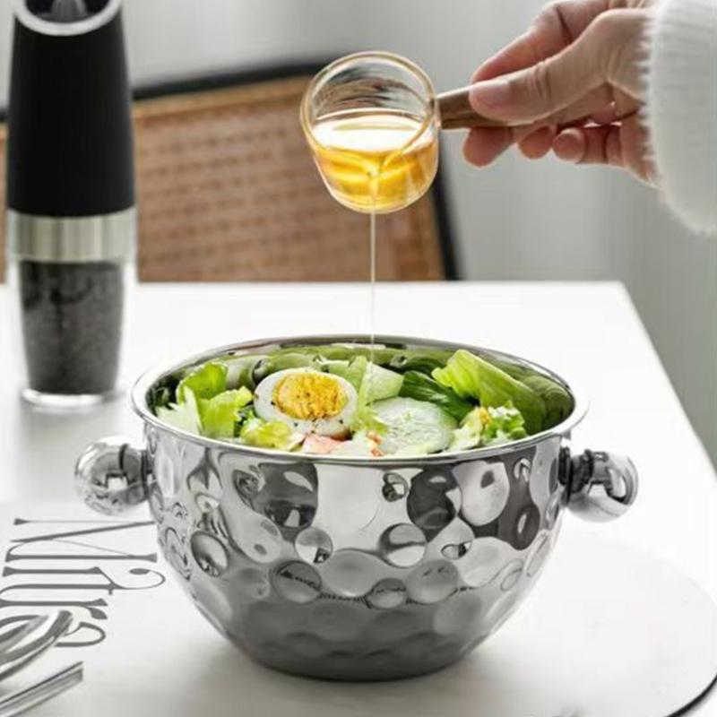 2Pcs Multipurpose Hammered Stainless Steel Bowl with Double Handle Wine Ice Buckets For Baking Cooking And Entertaining