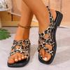 Fashion Retro Women Sandals Leopard Print Roman Style Gladiator Flat Sandals Women 2025 New Summer Lightweight Beach Shoes for Woman
