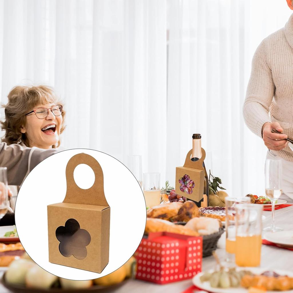 25Pcs Kraft Paper Wine Bottle Box with Window Handles Hanging Foldable Gift Wine Boxes for Decoration Bottle Hanger Favor Box Mini Charcuterie Boxes