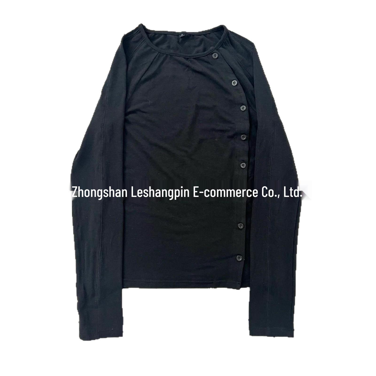 

2025 Women s Black Side Button Long-Sleeve Top - Spring/Autumn Dark Style Large белый