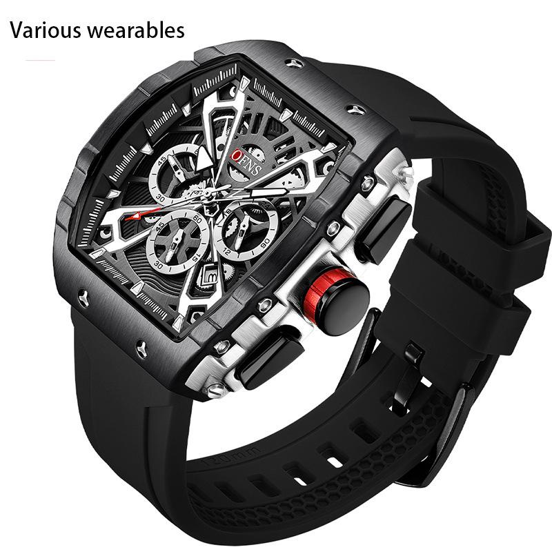 Men's Watch Barrel-shaped Fashionable Waterproof Quartz Watch Three Eyes Six Needles with Calendar Men's Watch