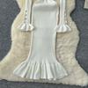 Spring Autumn Women Sweet Peter Pan Collar Knitted Sweater Long Midi Slim Mermaid Dresses