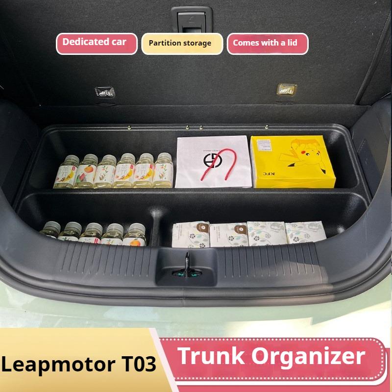 For Leapmotor T03 Car Trunk Storage Box Divided Box Compartment Bin Rear Storage Box Interior
