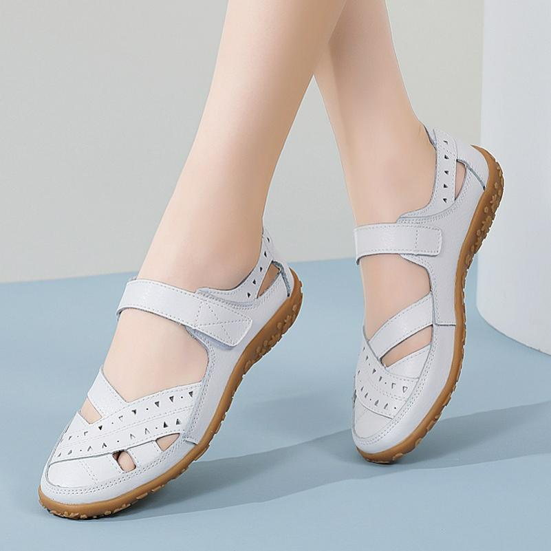 Summer Women's Sandals, Nurse White Shoes, Hollow Hole Shoes, Leather Casual Women's Shoes