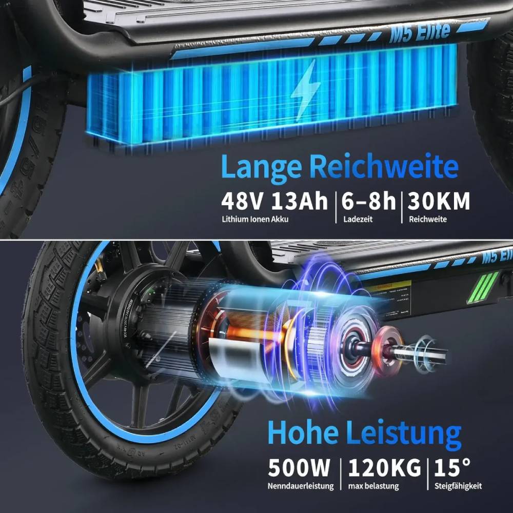 TWOFISH M5 Elite-E Adult Electric Scooter 500W Motor 14 Inch Tires 48V 13AH Battery Foldable E-Scooter With Seat