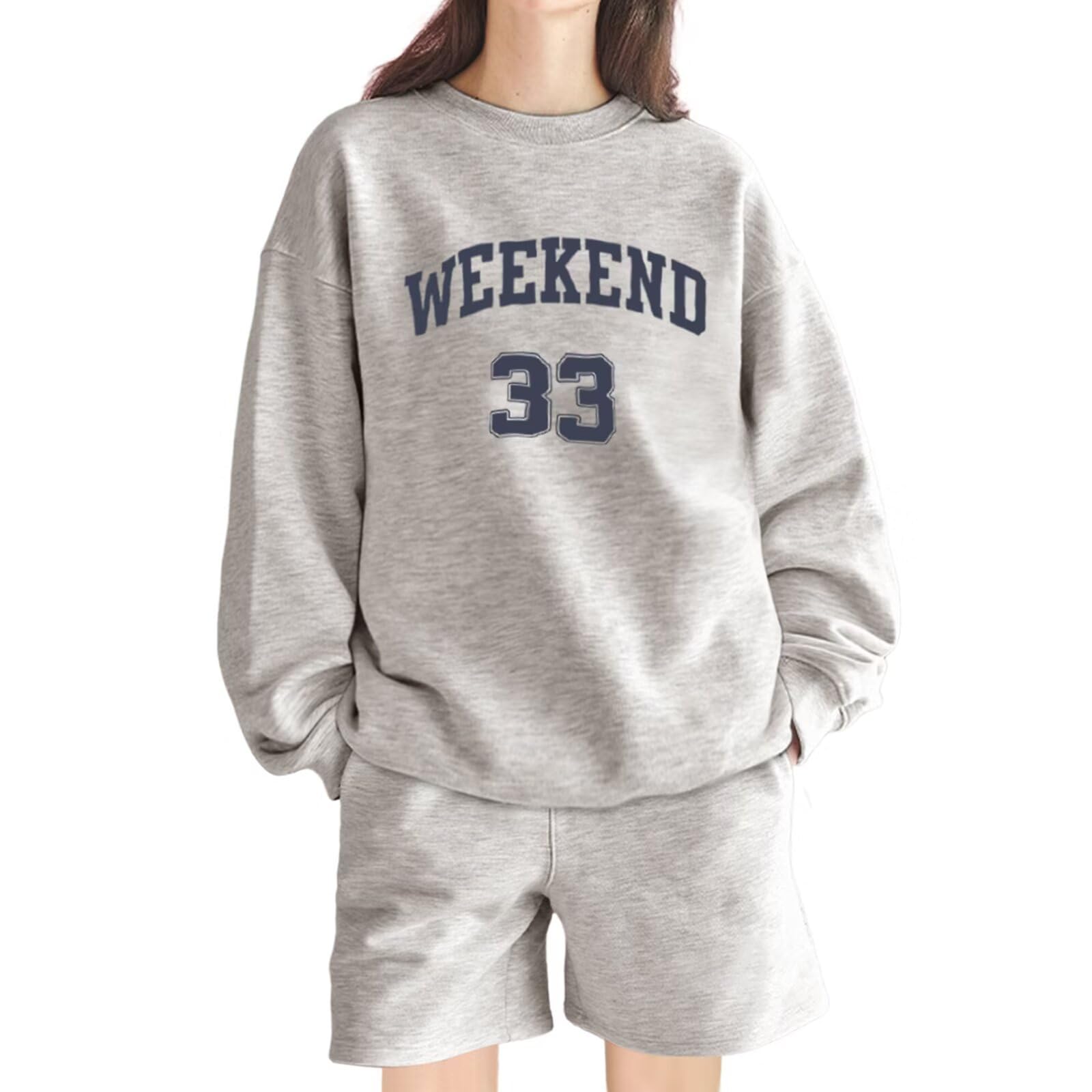 

Loungewear Long Sleeve Shorts Crew Loose Comfortable [HEWEAYTA] Women s - Loungewear, Thin, Spring, Summer, Autumn, Oversized, Sweatshirt, Neck, сірий колір