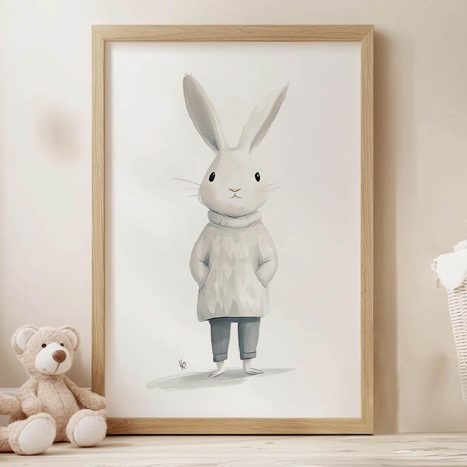 Plakat Uroczy Królik W Sweterku Plakat Uroczy Królik W Sweterku, 50X70 Cm, Bez Ramy, Płótno Premium Na Blejtramie