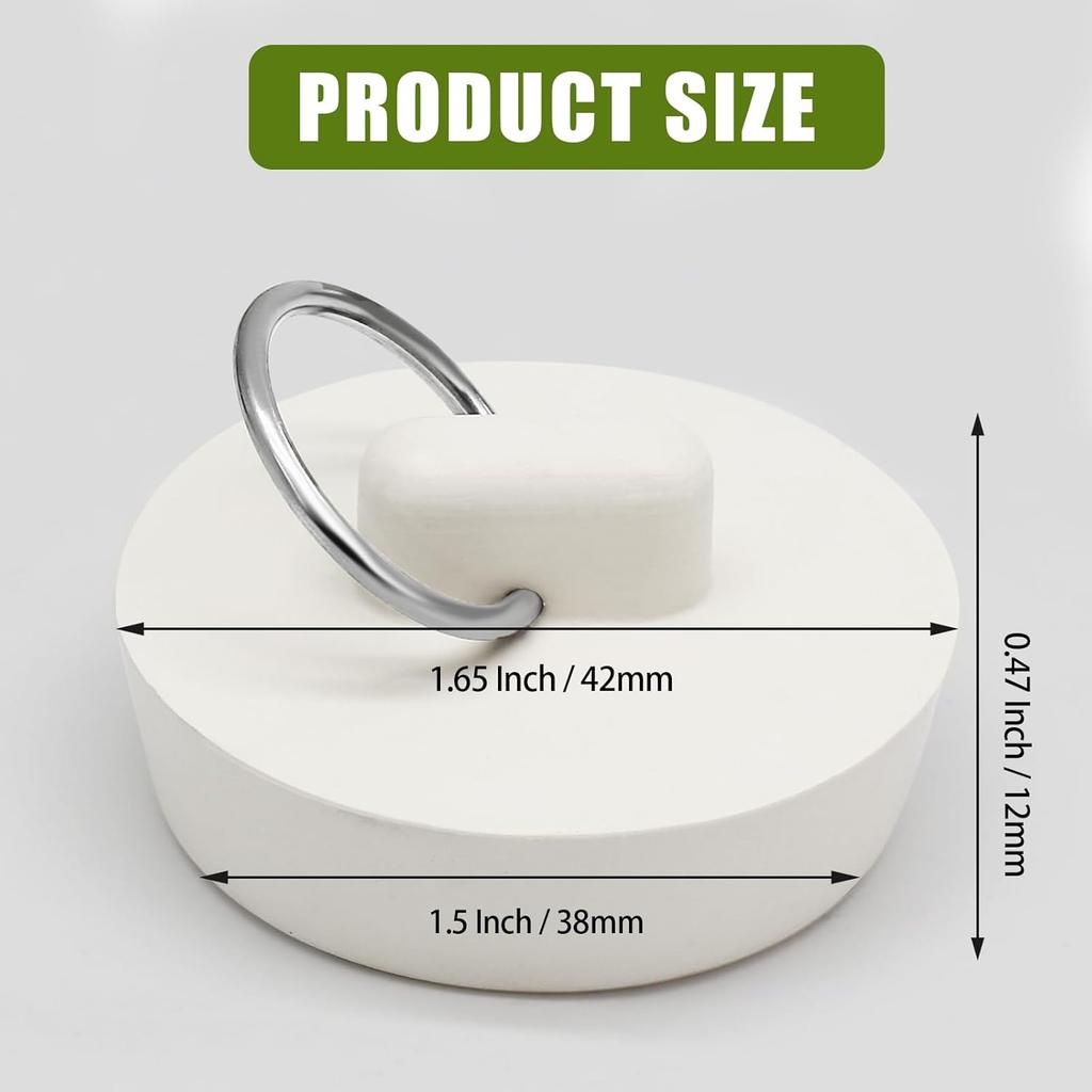 2 PCS 1-1/2 Inch To 1-5/8 Inch Rubber Drain Stopper with Hanging Ring, White Tub Drain Stopper, Sink Stopper Drain Plug, Rubber Sink Plug for