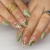 Jasmine Milk Green Cat's Eye Fresh Flower Removable Wearable Armor 24 Pieces Press On Nails