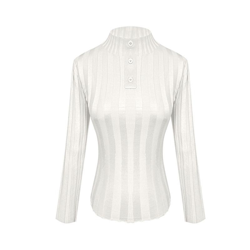 Simple semi-turtleneck pullover, long-sleeved autumn and winter warm knitted sweater, bottom elastic top, slim women's outer sweater