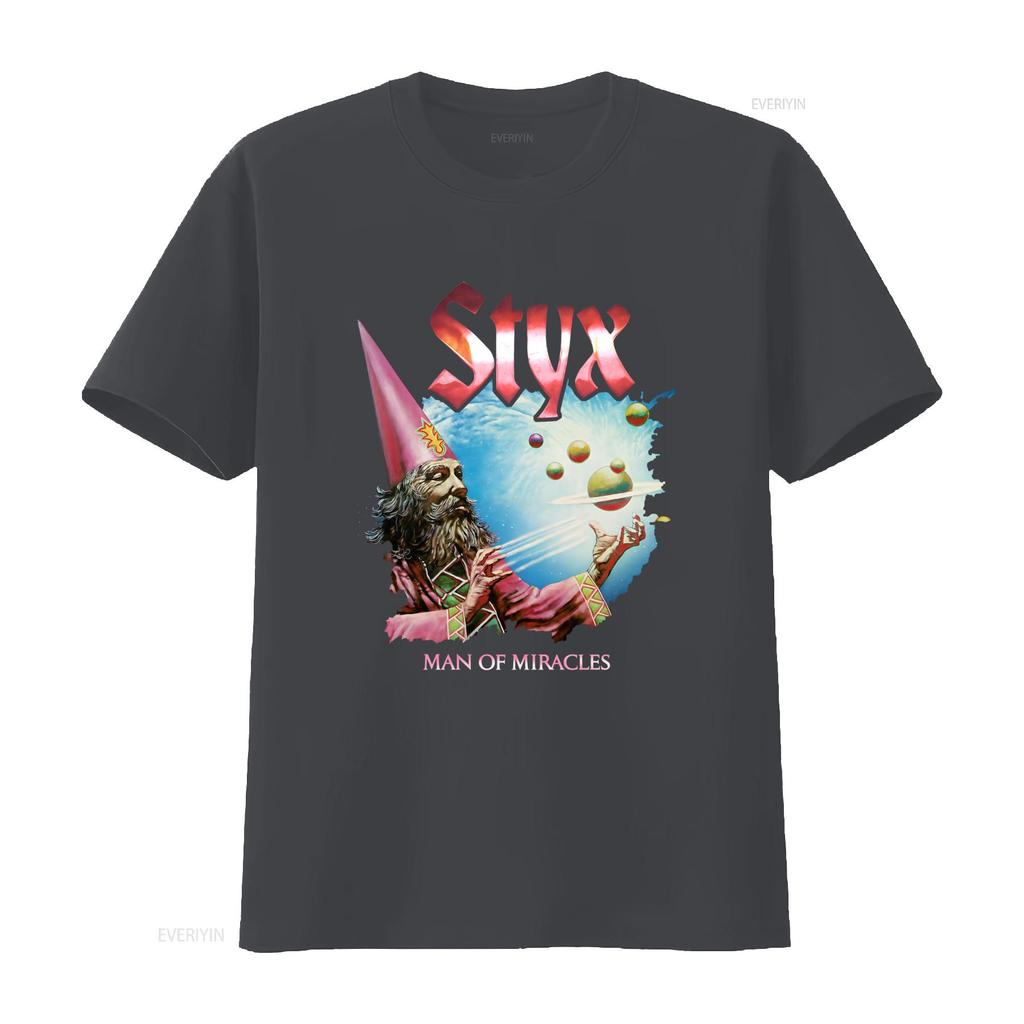 Vintage Styx Rock Band Unisex of Miracles Wizard Print Casual T Shirt vintage Washed fashion Breathable graphic streetwear