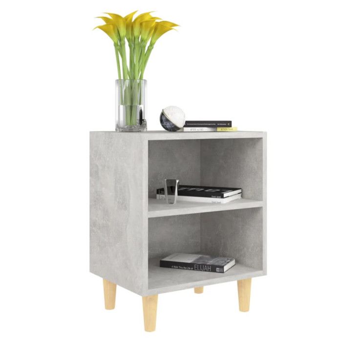 VidaXL Table de chevet avec pieds en bois Gris béton 40x30x50 cm