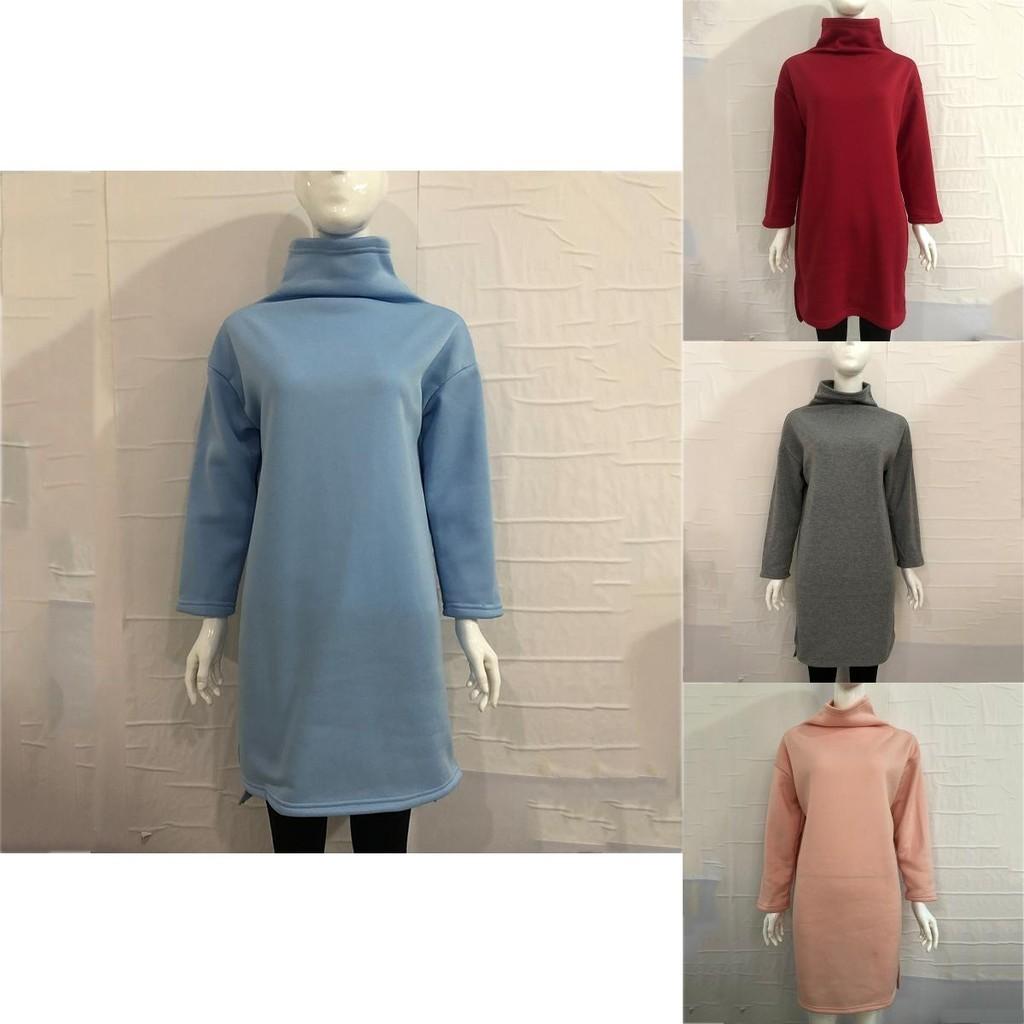 Womens Winter Long Pullover Sweatshirts Featuring Cozy High Neck Design And Split Hem