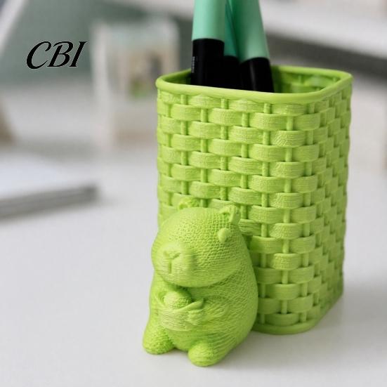 Pen Stand Capybara Holder, 3D Printed with Basket Pencil Holder Ornament Cup, Cute Animal Desk Organizer for Makeup Brush Stationery Office