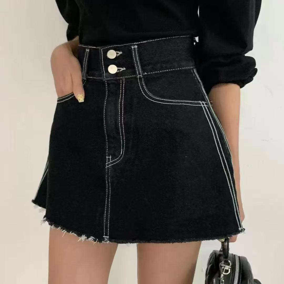 

Fansi Yu 2026 High-Waisted Denim A-Line Women s Skort with Raw Hem M (50-55 kg)