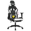Gaming Chair with Massage Function & Footrest Black & White PU Leather