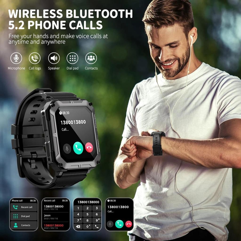 C20 PRO Smartwatch Mannen Bluetooth Bellen Buitensporten 1,83 inch Groot Scherm Spraakassistent Fitness C20Pro Smartwatch