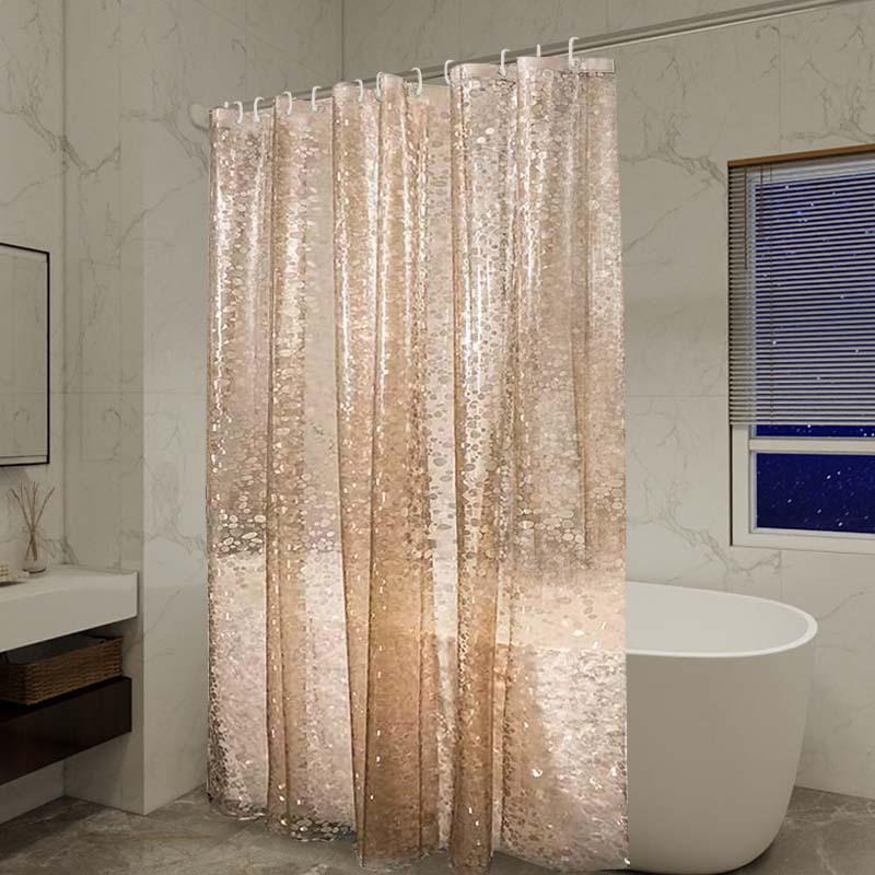 PEVA Waterproof Mold-Proof Shower Curtain Set with No-Drill Telescopic Rod for Wet and Dry Separation in Bathroom
