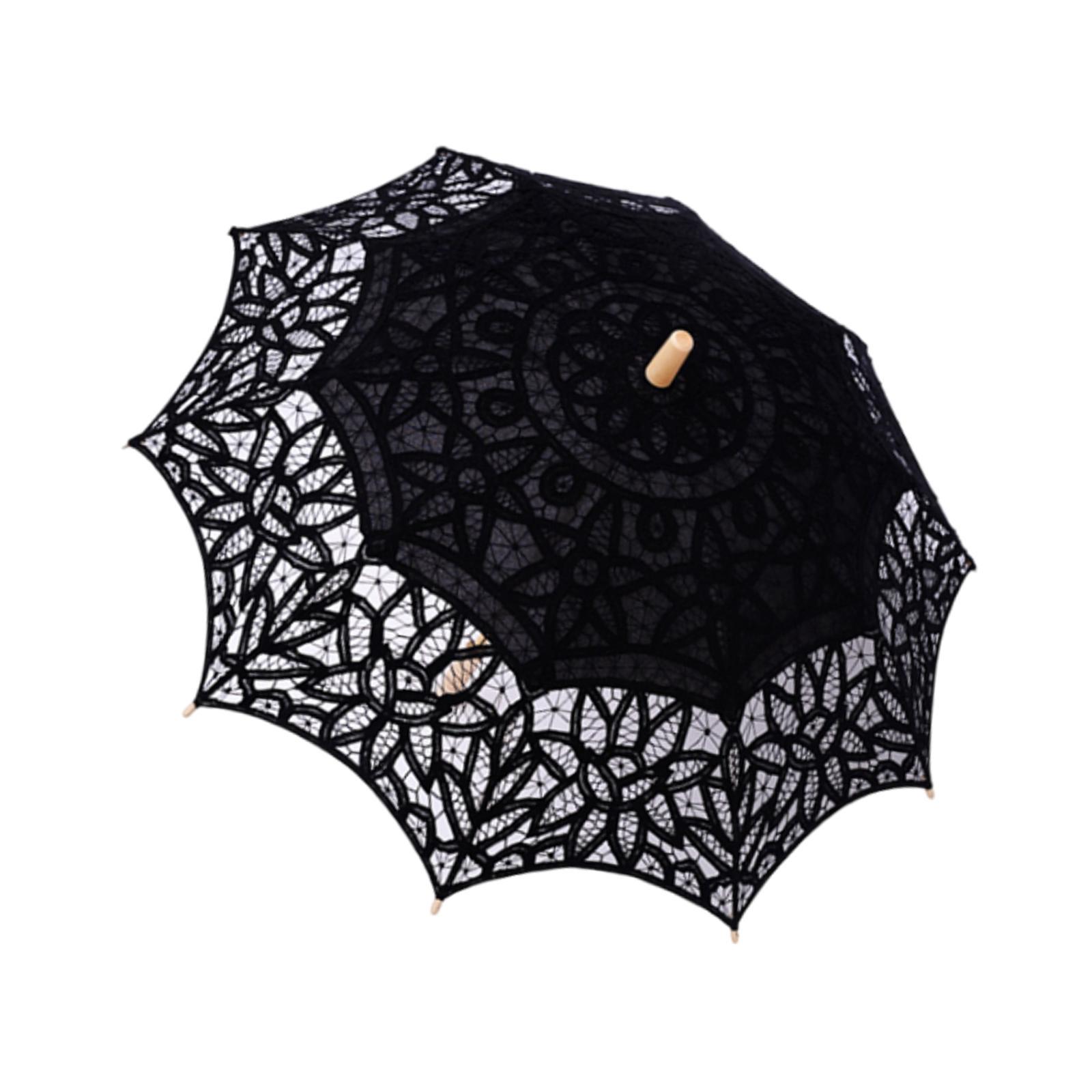 

Кружевной зонтик в стиле ретро, ручная работа, кружевной зонт для невесты, реквизит для фотосъемки, декоративный зонтик с длинной ручкой для чаепития, косплея, свадьбы чёрный