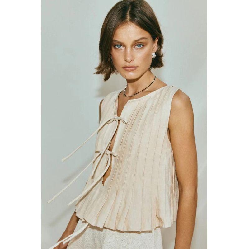 

Western Style New Sleeveless Lace-up Vest Skirt sets Lace up Vest Half Skirt Set Skin color Tops L