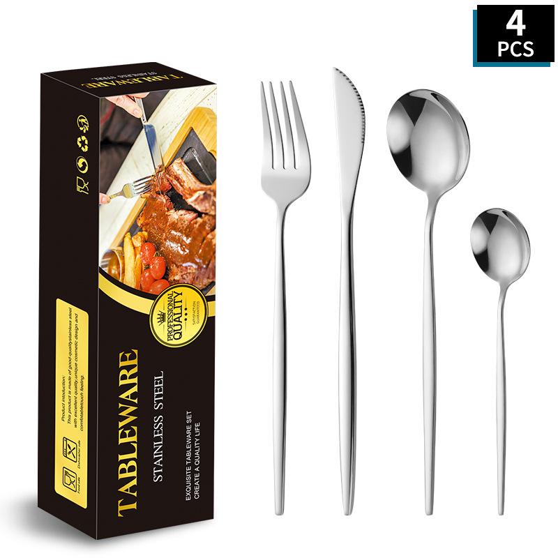 Portugal Gold Stainless Steel Cutlery Set: Four-Piece Knife, Fork, and Spoon Set for Steaks.