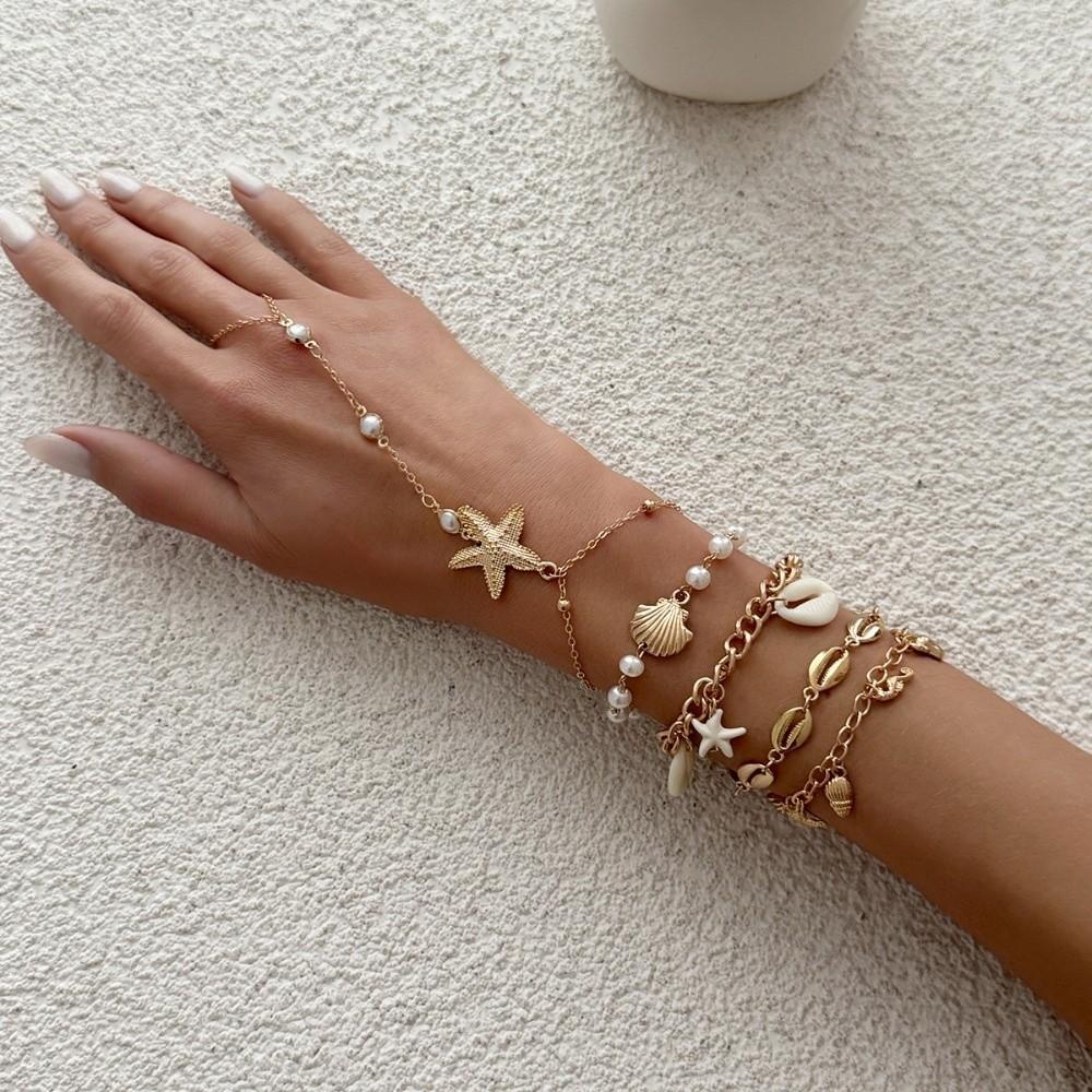 Pearl Conch Beaded Bangles Starfish Wrap Charm Hand Chain New Multilayer Shell Bracelets  Gifts
