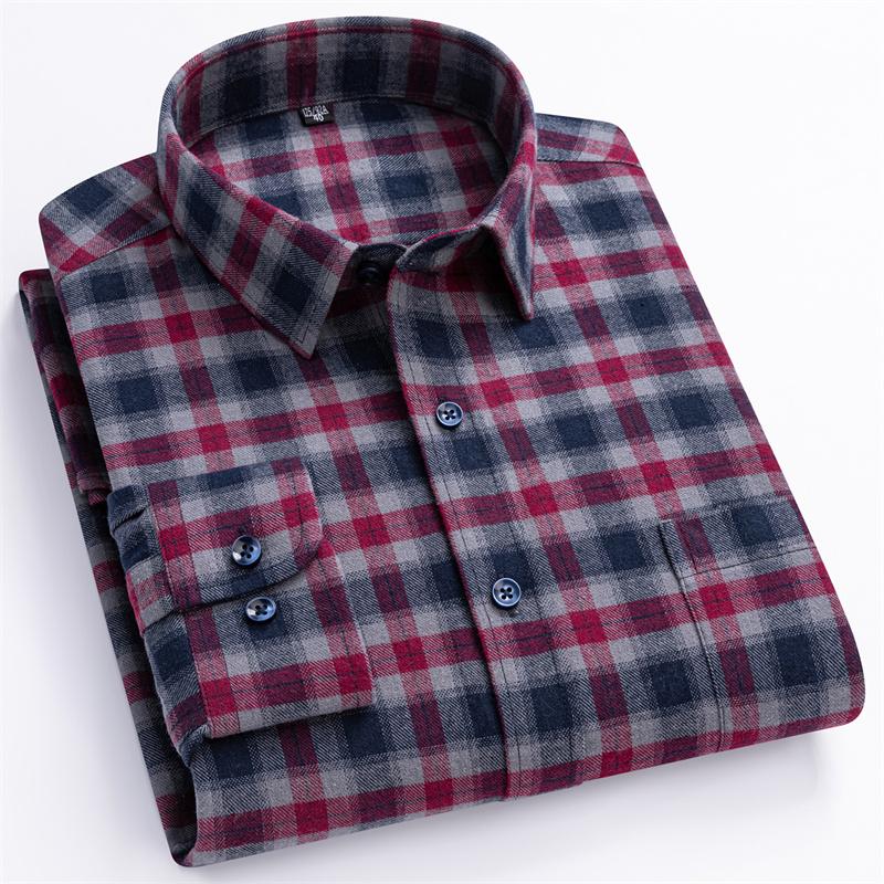 New Plaid Flannel Shirts For Men Long Sleeve 100%Cotton Fashion Casual Soft Standard-Fit Man Blouse Clothes Men's Clothing M-5XL