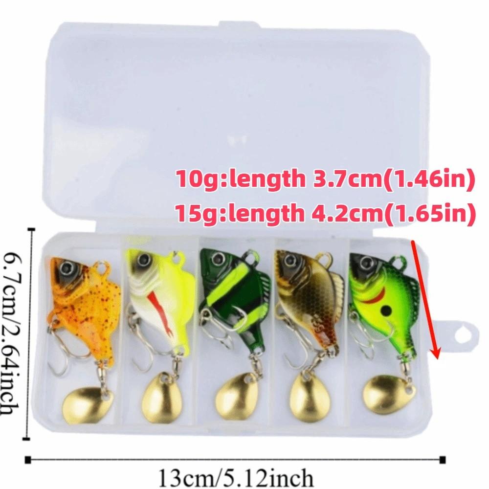 5pcs Vibration Bait Fishing Lures Kit Rotating Glitter Fishing Lures Hooks  Fishing Tool