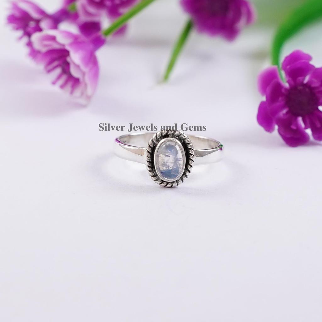 Natural Moonstone Ring, Dainty Ring, Handmade 925 Sterling Silver Ring, Designer Ring, Gift for Girls