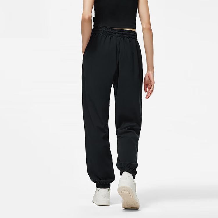 Li-Ning Pure Color Mid-Waist Drawstring Knit Sports Pants Women Bottoms Black AYKT434-3