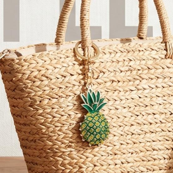 Fruit Keychain with Lobster Clasp Pineapple Rhinestone Alloy Resin Portable Bag or Car Keychain Summer Tropical Accessory for