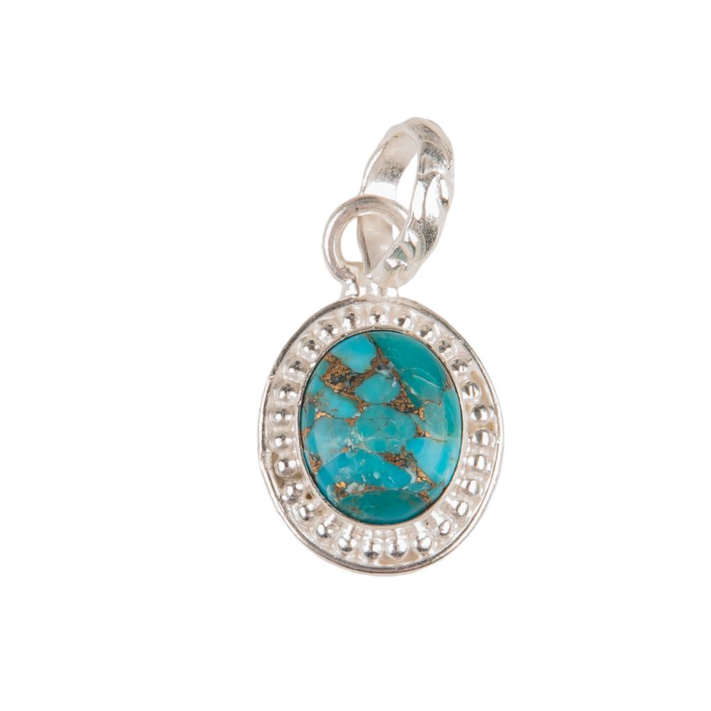 Blue Copper Turquoise Gemstone 925 Sterling Silver Jewelry Pendant 1.20" For Her PP-7-37