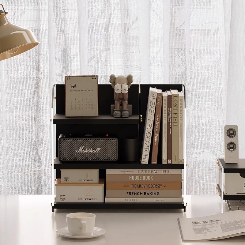 Modern Simple Bookcase Multilayer Desktop Organizer Office Storage Shelf Space Saving Desk Rack System for Home Office