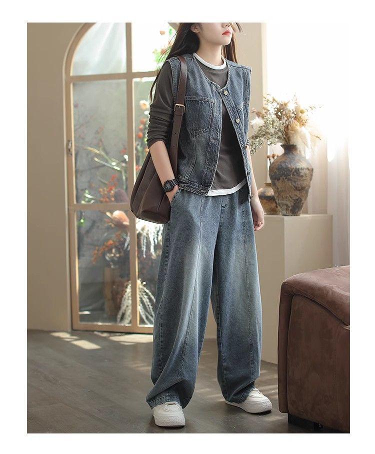 Women's Plus Size Elastic Waist Denim Wide-Leg Harem Pants - Slimming and Casual for Spring and Autumn