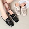 Fashion Lady Elegant Black Pu Soft Leather Spring Slip On Square Heel Shoes For Spring Summer Luxury Brand Hollow Breath Solid Shoes
