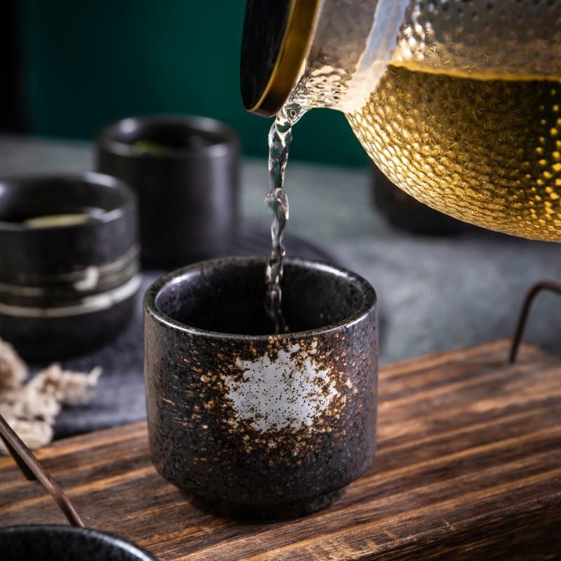 Japanese Style Ceramic Tea Cup Retro Stoneware Coffee Mug Stackable Handmade 200ml Round Single-Layer