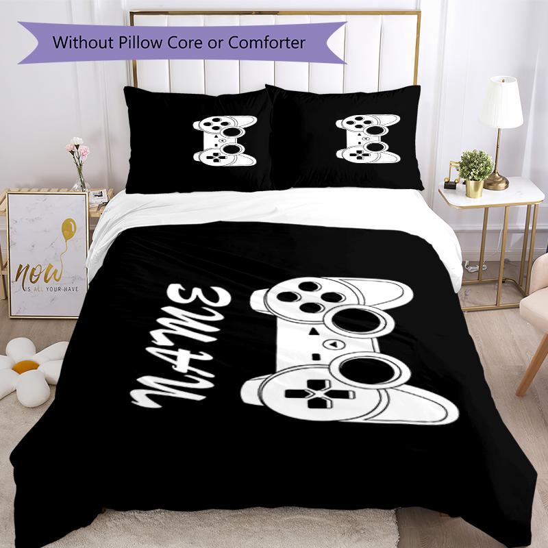 3pcs Custom Name Game Controller Bedding Set Duvet Cover Closure Includes 1 Duvet Cover & 2 Pillowcases, Soft and Comfortable for All Seasons.