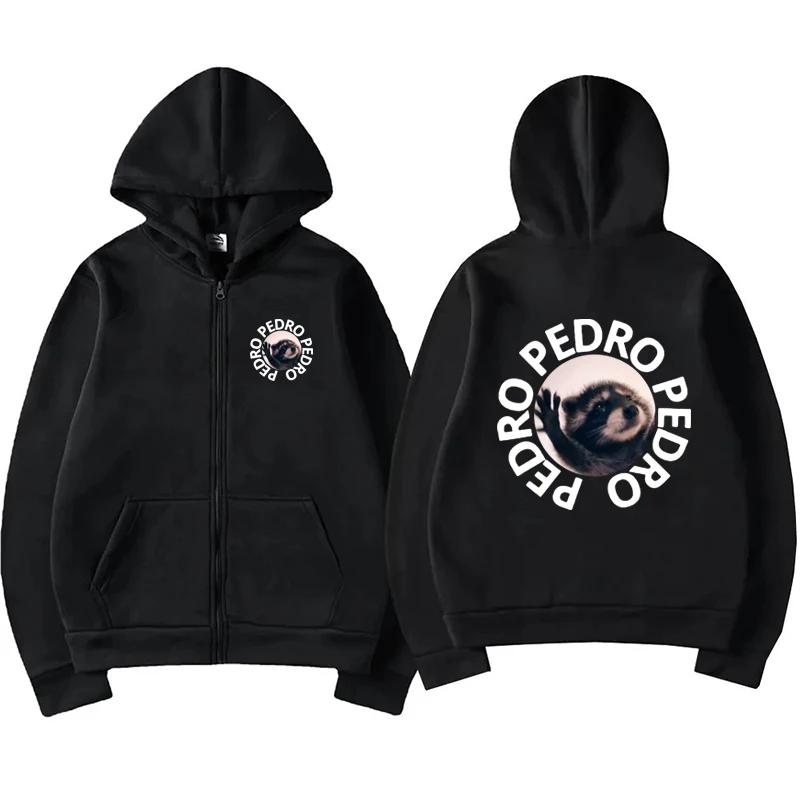 Raccoon Pedro Printed Zipper Hoodie Women Casual Funny Fashion Long Sleeve Pullover Autumn Winter Comfortable Sweatshirts