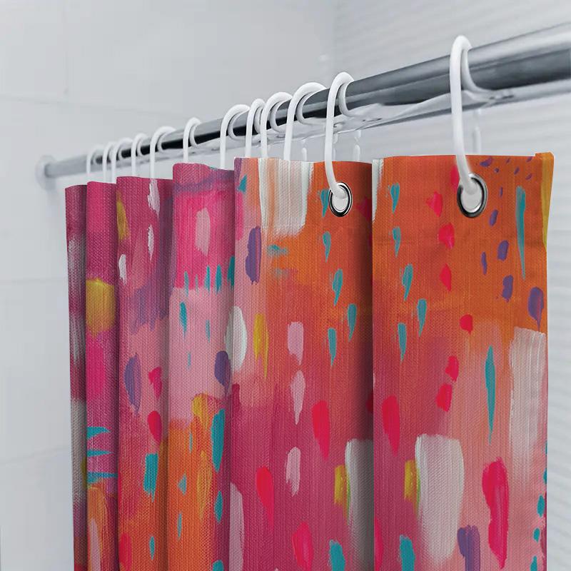 Bright Colorful Shower Curtain Pink Orange Blue Red Abstract Art Print Bathroom Liner Waterproof Decor Home Accessory