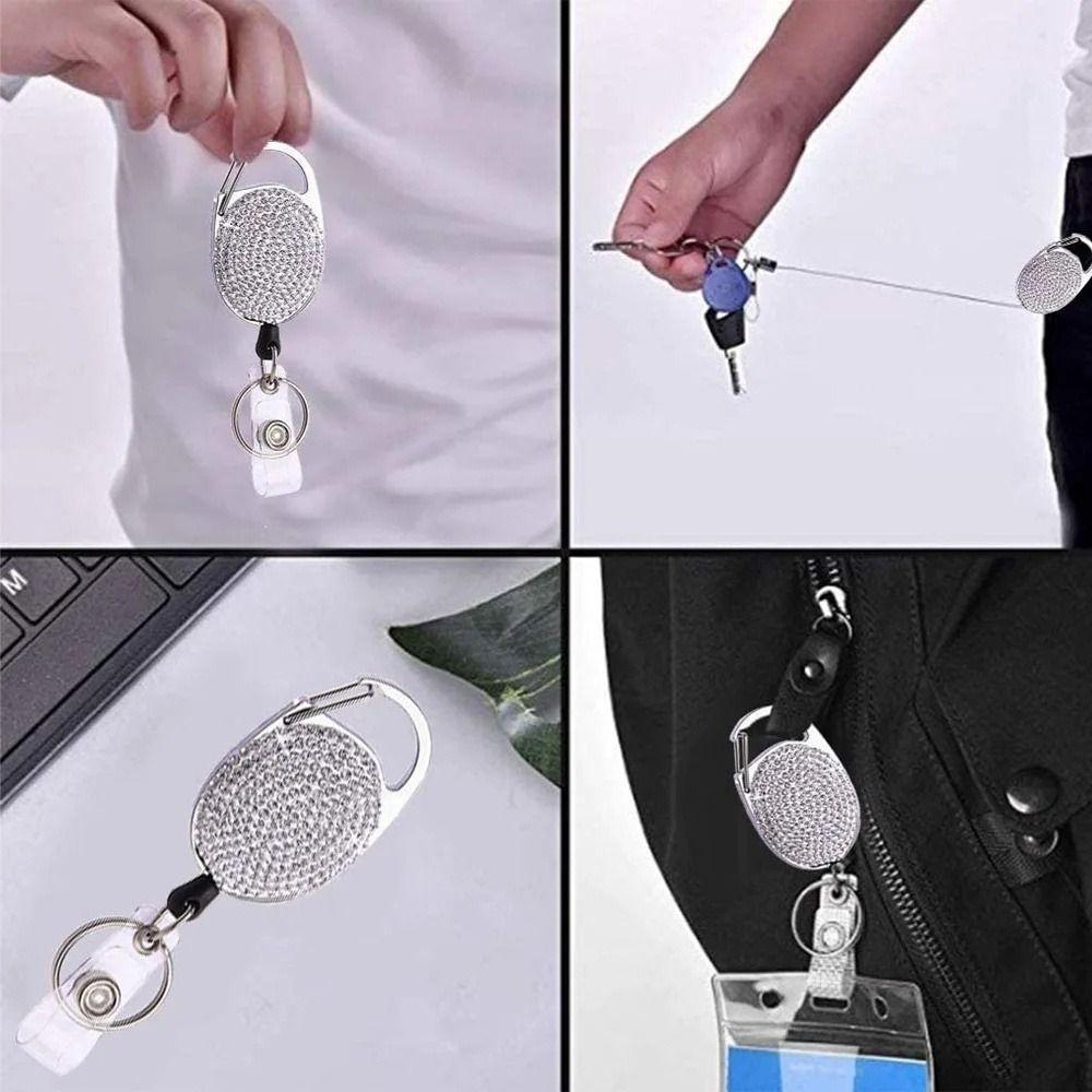 Color Crystal Rhinestones Badge Reel Name Tag ID Card Holders  Bag Keychain