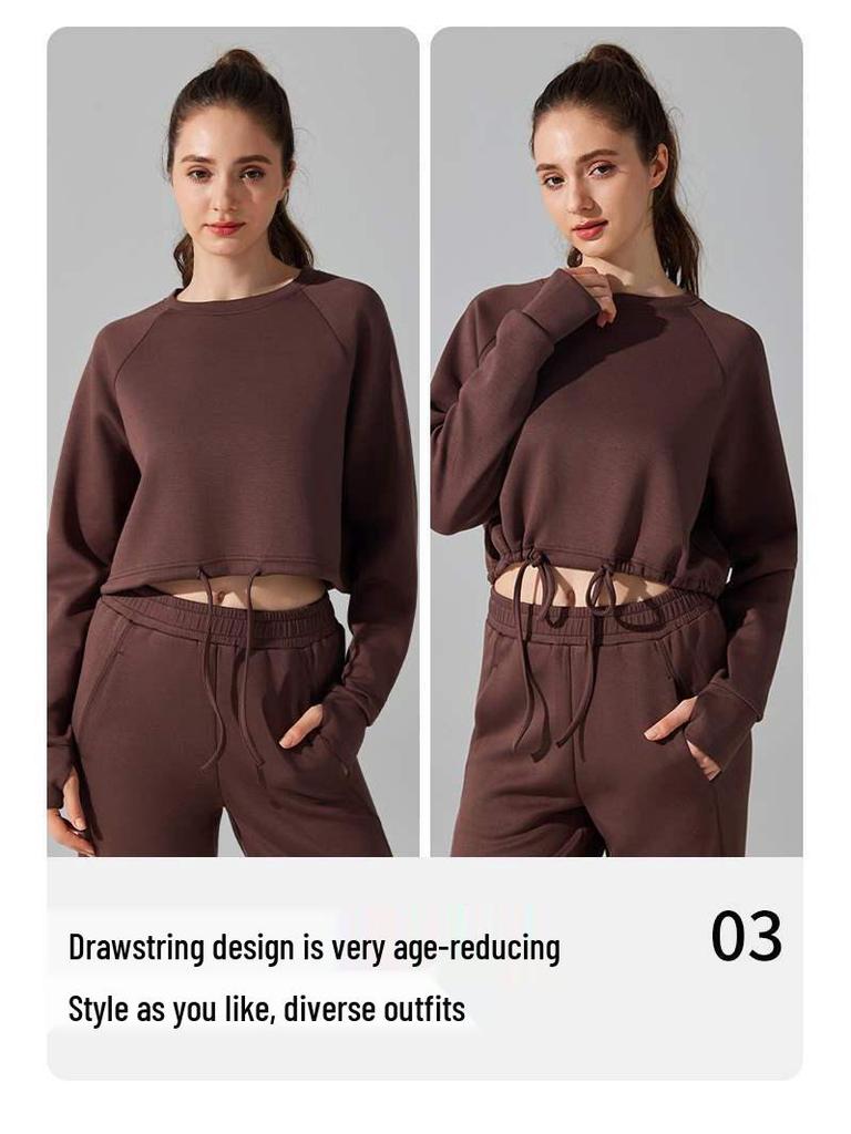 Crew Neck Warm Sweatshirt Jacket: Autumn/Winter, Loose Fit, Long Sleeve, Casual Drawstring, Fitness & Yoga Wear.