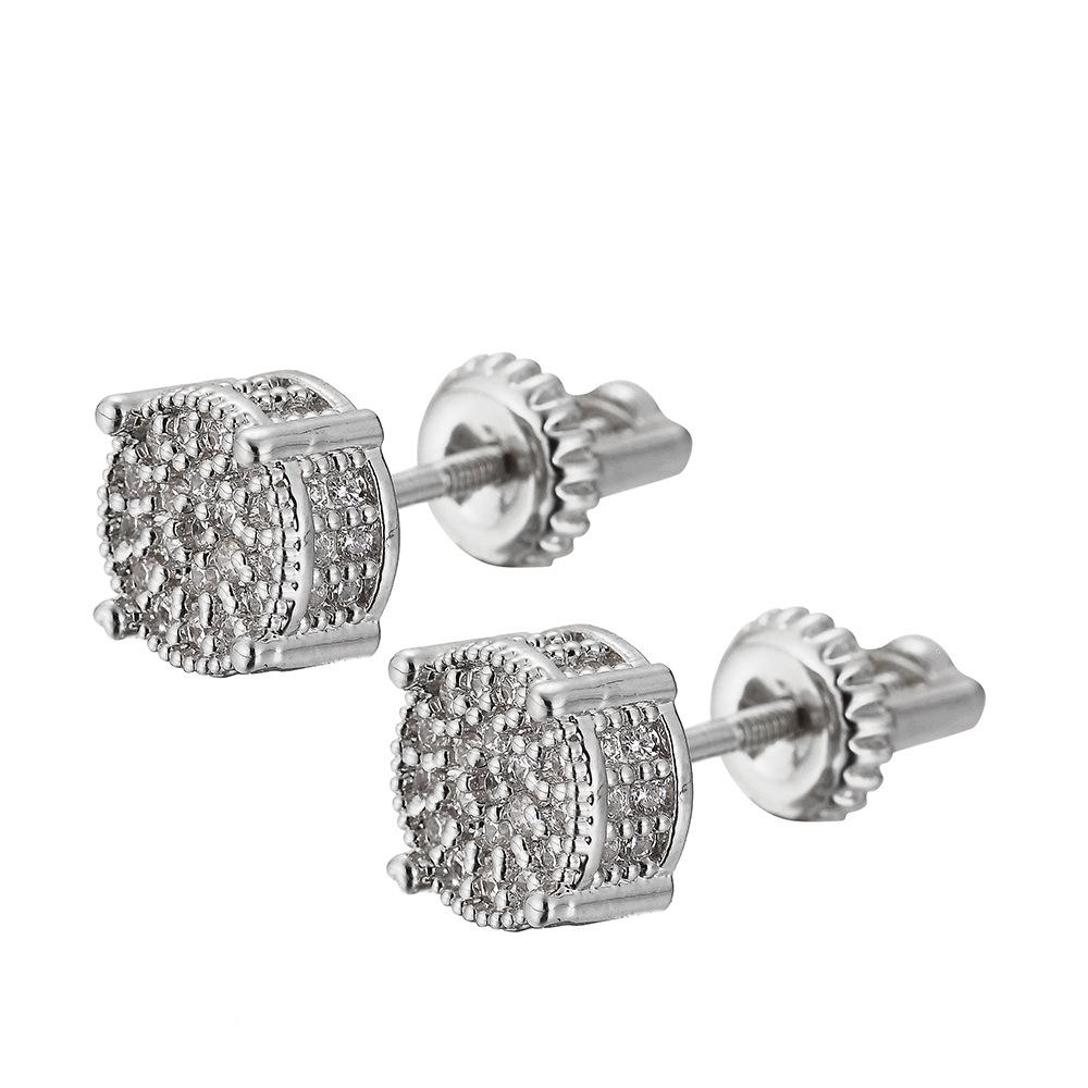 Round Ear Studs Earrings Hip Hop Zircon Real Gold Silver Adornos De Pendientes