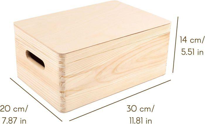 Boîte De Rangement En Bois Creative Deco 30x20x14cm | Naturel | Non Peinte | Caisse Coffre Malle À Décorer