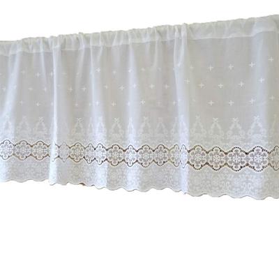 Cortina curta de café de algodão branco puro 45cm com bordados fofos e renda para pequenas janelas, prateleiras, para um visual simples e natural.