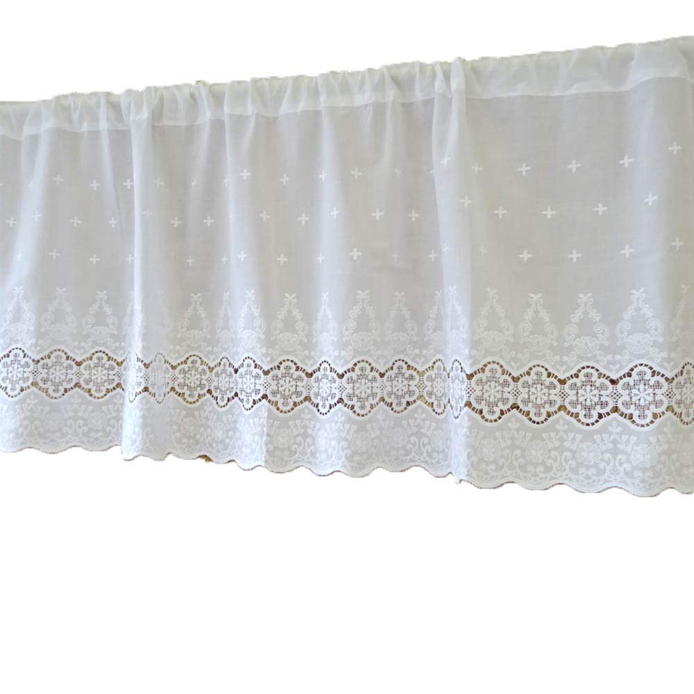 

Короткая белая хлопковая занавеска для кафе 45 см с милой вышивкой и кружевом для маленьких окон, полок, создающая простой и естественный вид.