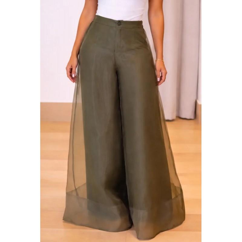 2026 Womens High Waist Mesh Sheer Wide Leg Pants Long Loose Casual Trousers