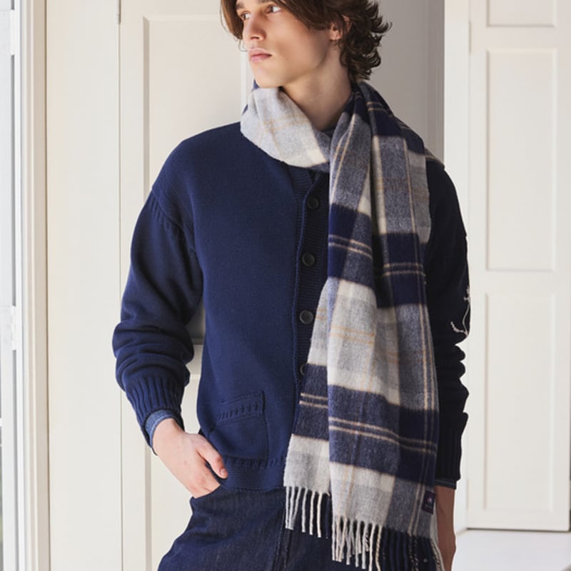 ABRAHAM MOON Merino Wool Shawl Muffler 50cm - Semi-Green Silver