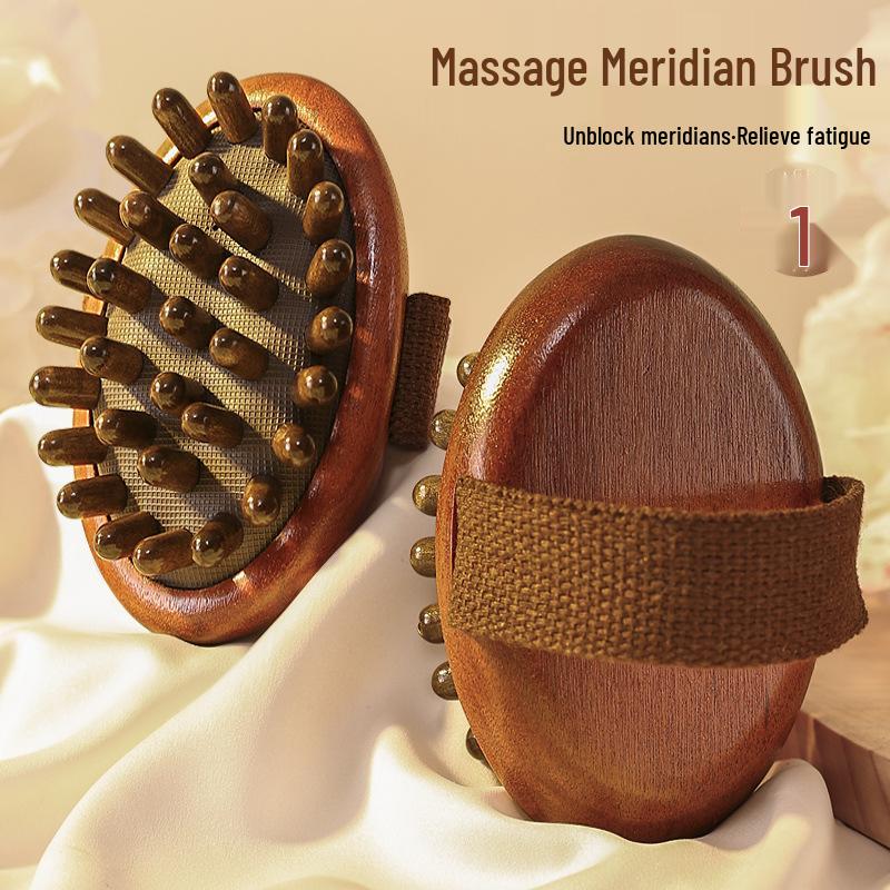 Sandalwood Air-Cushion Meridian Massage Brush for Abdominal and Liver Stimulation