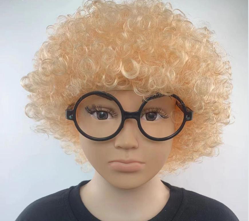 Funny Clown Cosplay Kindergarten Baby Wig Hair Extensions Synthetic Colours Fluffy Curly Head Cover Performance Kids Wig Hat